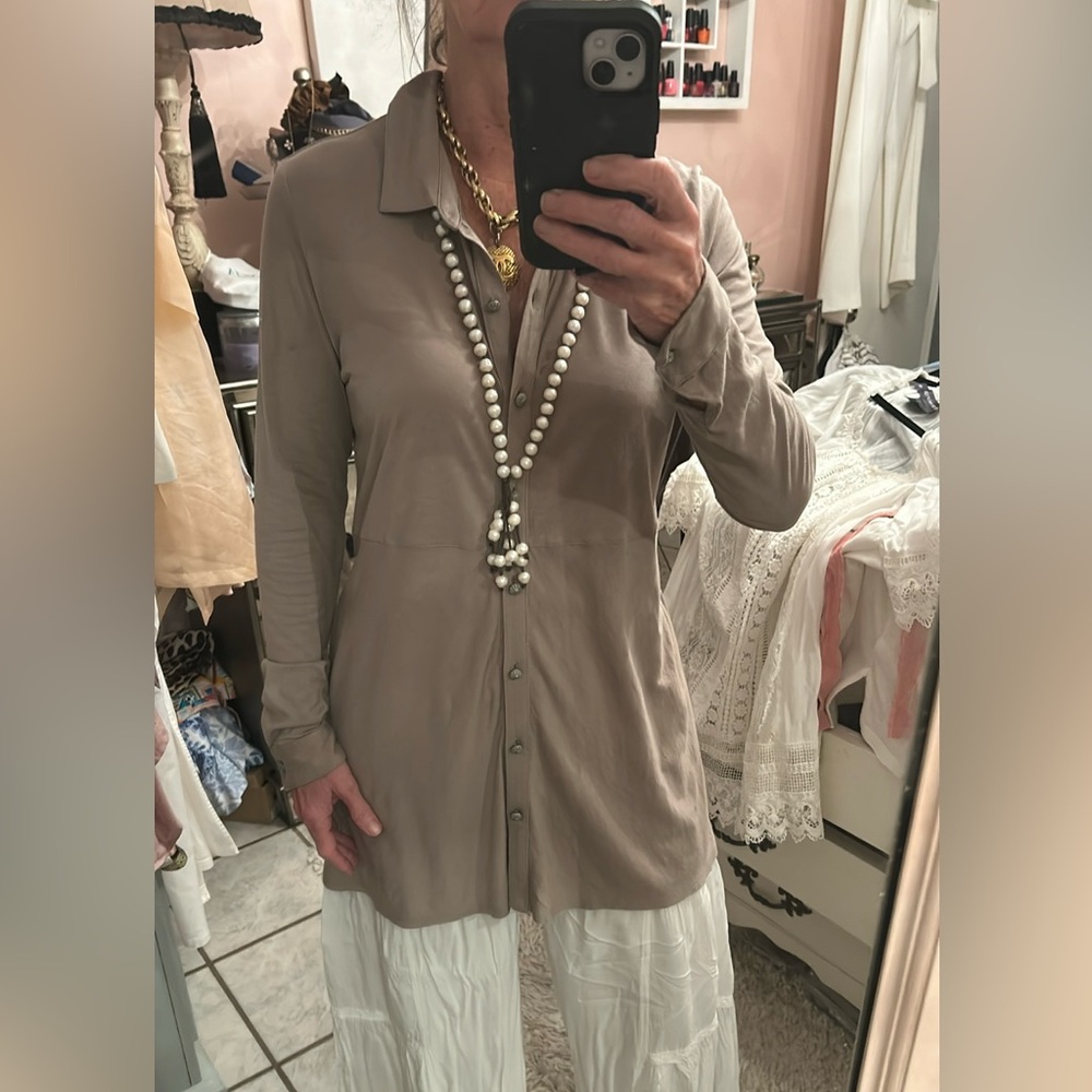 Pima cotton blend button down tunic